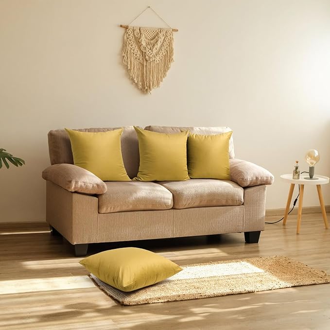 Thmyo 4-Pack 100% Cotton Comfortable Solid Decorative Throw Pillow Case Square Cushion Cover Pillowcase Sublimation Blank Pillow Covers DIY Throw Pillowcase(18x18 inch/45x45cm,Mustard Yellow)