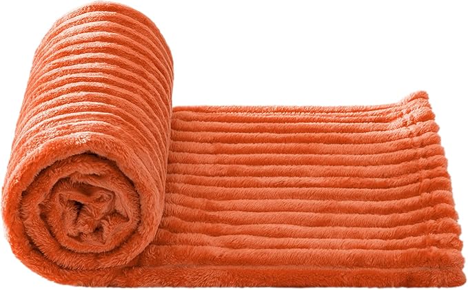 MIULEE Burnt Orange Fleece Blanket, Durable Plush Fuzzy Extra Soft Warm Cozy Striped Flannel Fall Throw Blanket for Couch Sofa Bed 30"x40"