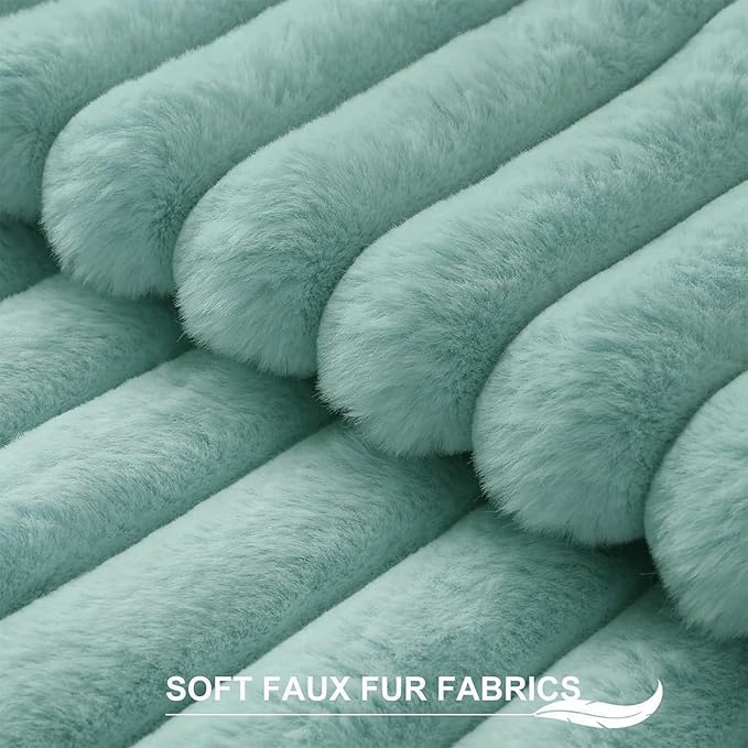 Pallene Faux Fur Plush Lumbar Throw Pillow Covers 12x20 Set of 2, Luxury Soft Fluffy Striped Decorative Pillow Covers for Sofa, Couch, Living Room, Aqua