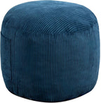 Round Stuffed Pouf Ottoman,Corduroy Foot Rest with Rebound Foam Filled, Furry and Fluffy Foot Stool Ottoman, Floor Poufs for Living Room (Blue, 20" D x 20" W x 15" H)