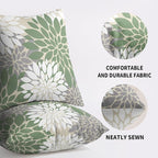 Sage Green White Grey Gray Pillow Covers 24X24 Inch Set of 2, Modern Dahlia Floral Print Decorative Throw Pillow Covers Outdoor Farmhouse Cushion Case for Home Couch Sofa Bed Decoration