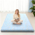 Japanese Floor Mattress, 3.5" Thicken Floral Pattern Portable Futon Mattress, 100% High-Density Foam Tatami Mat Sleeping Pad for Camping Guest Room Dormitory RV, Light Blue, Twin
