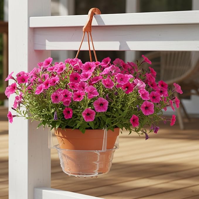 Curtis Wagner Plastics Hanging Basket Drip Pans (5-Pack) | Clear, Round (Diameter = 6.25" Base, 8" Top, 3.5" Depth) Hanging Plant Tray Saucer with Built-in Hooks & Water Catcher for Indoor & Outdoor