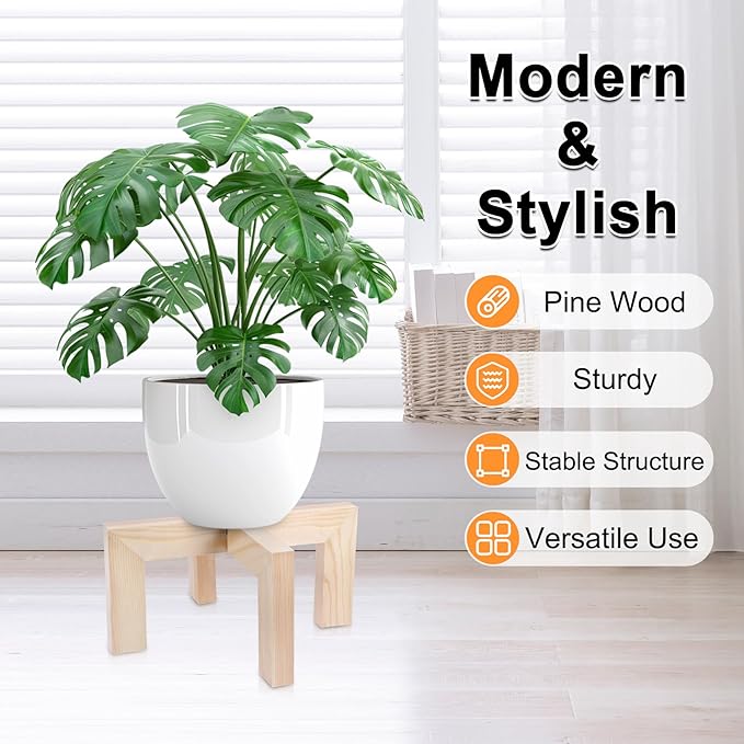 Plant Stand, Indoor/Outdoor Wood Plant Holder, Single Flower Pot Stand, Sturdy Planter Stands, Fit 5-9 Inch Pots