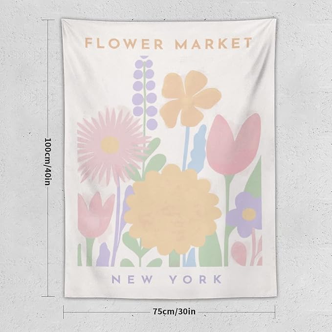 Chordity Danish Pastel Botanical Flower Market Aesthetic Tapestries Wall Hanging Tapestry Decorative Flag For Home Decor Living Room College Dorm Bedroom Banner Poster 30*40 Inch
