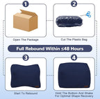 MeMoreCool Square Stuffed Pouf Ottoman Foot Rest, Stripe Furry Floor Pouf Foot Stool with Foam Chunk Filling, Soft Fluffy Stuffed Ottoman Footrest for Living Room, Corduroy Navy