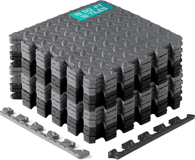 Yes4All EVA Interlocking Mats, Puzzle Floor Tiles, Foam Floor Padding with Border for Furniture, Home Space, Living Room, Garage 11,15,32,99 SQFT