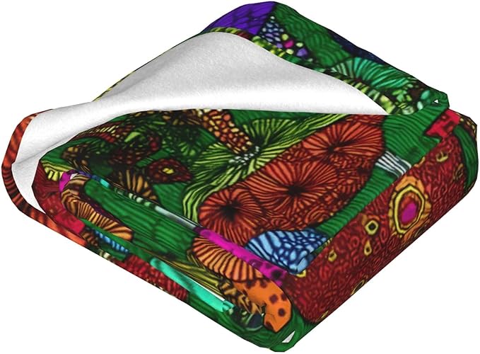 Colorful Mushroom Throw Blanket Soft Flannel Blanket 60"x50" in Bed Blanket Home Decor for Room Sofa Couch All Season