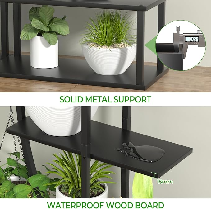 Plant Stand Shelf Rack Indoor with 6 Built in Grow Light, 7 Tiered 65" Tall Black Large Lighted Half Moon Curved Plant Stand for Indoor Growing, 2 Pack Arch Sturdy High Herb Flower Shelving
