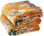 Boho Throw Blanket for Bed 100% Cotton Soft Lightweight Quilt Floral Embroidery Home Decor Spring Breathable Bed Blanket,60"x80" All Season Reversible Twin Yellow Blankets for Sofa Couch Chair