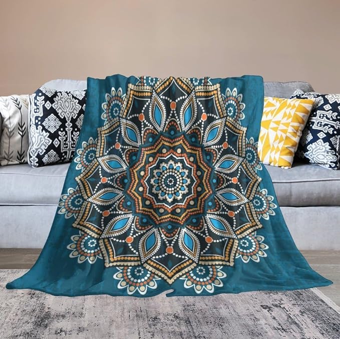 Ornamental Mandala Throw Blanket Indian Hippie Bohemian Art Floral Texture Pattern Blanket for Sofa Bed Couch Chair Or Dorm 30"x40"