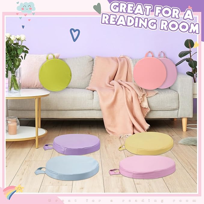 Sawysine 12 Pcs Floor Cushions Classroom Flexible Floor Seating with Handle for Kids in Home School Classroom Kindergarten Daycare Nursery(Fancy Color,Round)