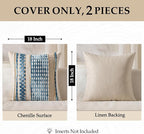 ANRODUO Pack of 2 Boho Decorative Throw Pillow Covers 18x18 Farmhouse Cushion Case Striped Chenille Pillow Cases Coastal Throw Pillows Accent Neutral Pillowcase for Sofa Couch Bed, Sky Blue Stripe