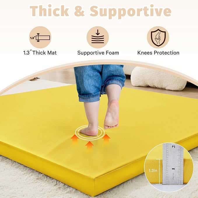 Waterproof Baby Play Mat for Floor Memory Foam 47 * 47 Cushion Playpen Playmat Tummy Time Crawling Mat Nursery Rug Thick Pad Create Soft & Safe Area for Infants,Toddler,Kid,Yellow
