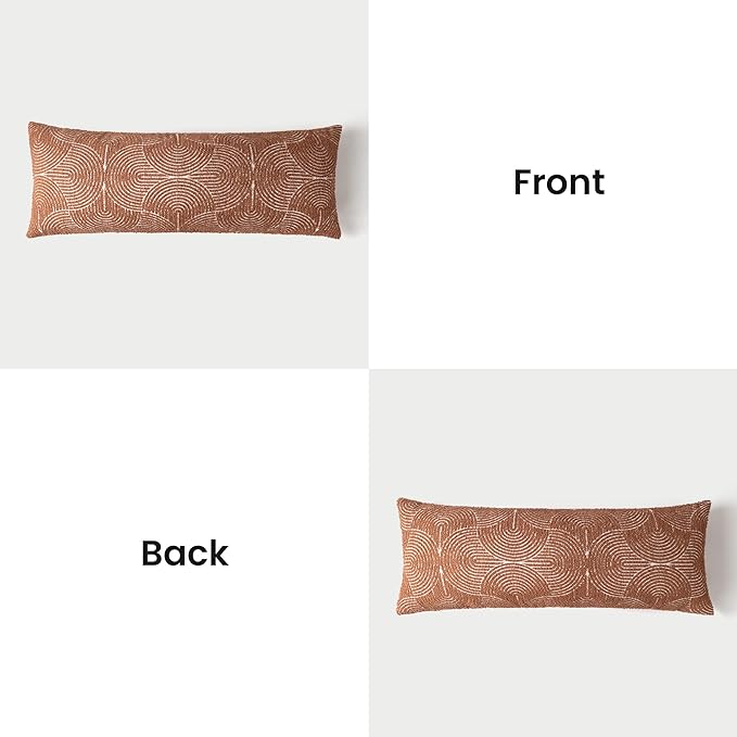 AELS Boho Decorative Textured Lumbar Throw Pillow Covers 14x36, Organic Modern Mid Century Rainbow Tufted Long Pillow Case, Farmhouse Geometric Woven Cushion Case for Bed Couch Sofa, Burnt Orange