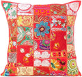 Eyes of India Decorative Patchwork Boho Throw Pillow Cover, Colorful Bohemian Cushion Case for Sofa Couch, Handmade Accent Bedroom Living Room (Red, 16" x 16")