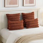FUTEI Rust Decorative Throw Pillow Covers 26x26 Inch Set of 2, Square Soft Faux Rabbit Fur Big Striped Cushion Cover,Home Decor for Couch Sofa Bed Living Room