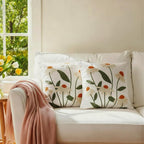 Breling 2 Pack Spring Embroidered Floral Pillow Covers 18x18 Inch Daisy Decor Decorative Velvet Boho Pillow Cases Embroidered Tufted Couch Pillows Covers for Living Room Sofa Bed Spring Decor