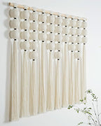 RUIZHIXUAN Large Macrame Wall Hanging Macrame Ball Wall Hangings Tapestry Cotton Textile Boho Wall Decor Art Bohemian headboard Handwoven 39" Wx38” L(Cream)