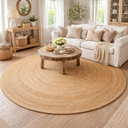 Savi Home Jute Area Rug Handwoven - 8 feet Round Natural - Rustic Vintage Beige Braided Reversible Rug- Eco Friendly Rugs for Farmhouse, Bedroom, Kitchen, Living Room