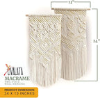 LIVALAYA Boho Macrame Wall Hanging Woven Decor, 24”L x 13”W, Set of 2, Beige wall decor Modern Bohemian Farmhouse woven wall hangings for House Apartment Dorm Room, Nursery, Geometric Aztec Décor