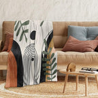 Abstract Modern Throw Blanket Boho Minimalist Mid Century Sun Aesthetic Soft Warm Bed Bedding Women Blankets for Couch Bedroom Sofa Office Cozy Flannel Blanket Orange Beige Black,50"X60"