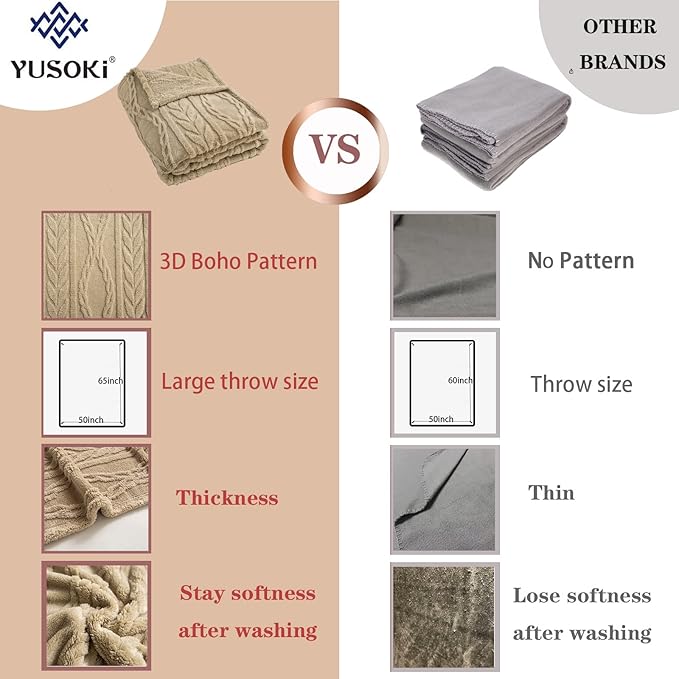 YUSOKI Sherpa Throw Blanket-3D Stylish Design Super Soft Fuzzy Cozy Warm Blanket Thick Plush Fluffy Furry Blankets for Teen Girls Women Couch Bed Sofa Chair Men Boys Gift(Tan,50"x65")