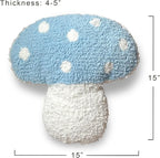 Mushroom Throw Pillow Tufted Decorative Cushion 15” x 15” – Decor for Bed, Couch, Living Room (Blue)