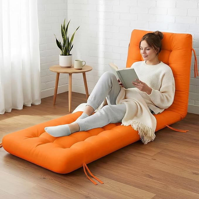Long Floor Cushion Large Floor Cushion with Brushed Cotton 74.8 x 27.5 x 3.15 in Jumbo Lounger Pillow for Outdoor Indoor Bay Window Meditation Yoga Reading Sleeping(1 Pc,Orange)