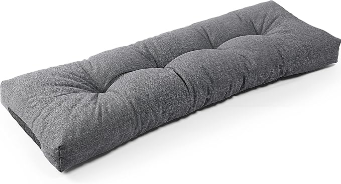 SUNROX LokGrip Non Slip Tufted Memory Foam Bench Cushion, FadeShield Water Resistant Durable Thicken Outdoor/Indoor Bench Seat Pads 51x16x4 inch, Heather Charcoal