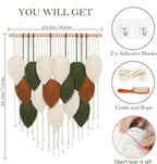 KHOYIME Macrame Wall Hanging Boho Woven Tapestry, Chic Home Decor Modern Bohemian Handmade Leaf Feather Wall Art Decorations for Apartment Dorm Living Room Bedroom Nursery Backdrop 23.6" W X 29.5" L