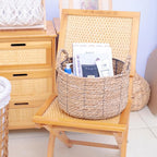 Round Wicker Storage Basket, Woven Large Water Hyacinth Bin with Handles, 12''x 7''