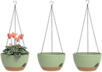 Hanging Planters 3-Pack, 8 Inch Self-Watering Hanging Pots with Drainage Hole and Chains, Plastic Planters for Indoor Outdoor（Green Brown）
