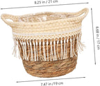 DECHOUS Woven Plant Pot Basket with Tassel Boho Style Planter for Indoor Outdoor Use Compact Decorative Flower Holder and Storage Basket Farmhouse Floral Decor Gift