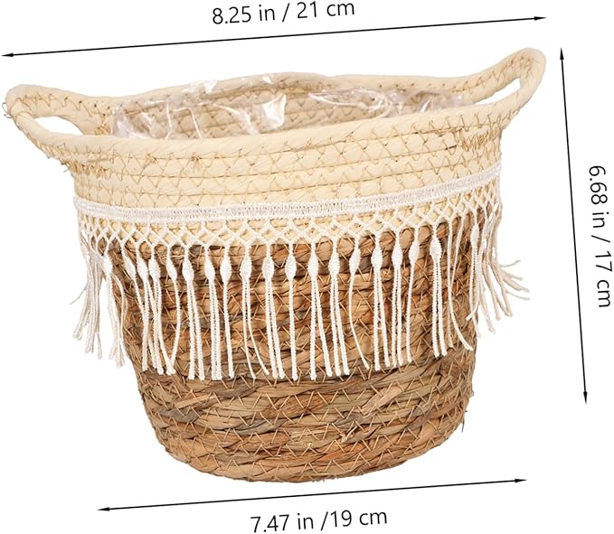 DECHOUS Woven Plant Pot Basket with Tassel Boho Style Planter for Indoor Outdoor Use Compact Decorative Flower Holder and Storage Basket Farmhouse Floral Decor Gift