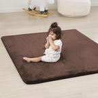 1.3" Thick Baby Play Mat for Floor, 79x79 Playpen Mat, Pro Soft Flannel Foam Mats Toddler Infant Kids Crawling for Nursery Rug Playroom Living Room Waterproof Easy Care Non-Slip (Brown)