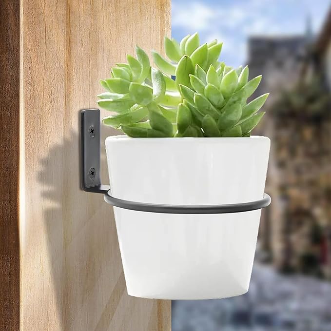 6 Pack 6 Inch Flower Pot Holder Ring, Wall Mounted Metal Planter Hanger, Matte Black, Iron