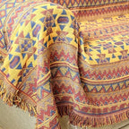 Boho Throw Blanket Couch Chair Cover, 100% Cotton Southwest Aztec Home Decor Throw - Reversible All Season Blanket for Bed Sofa Tapestry Outdoor Travel Camping. 71″×91″