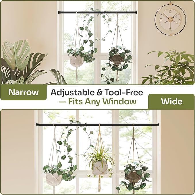 Bamworld Window Plant Hanger Indoor Adjustable Hanging Planters for Indoor Plants Spring Tension Rods 27''-51'' No Drilling Expandable Hanging Plant Holder for Hanging Basket for Balcony Decor(Black)