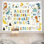 Alphabet Poster Tapestry for Kids Boys Girls Bedroom, ABC Learning for Toddlers Cute Dinosaur Art Educational Tapestries Wall Hanging Classroom Living Room Office Decor 60X40"