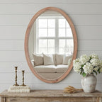 sawsile Oval Wood Mirror,20x30 inch Rustic Farmhouse Natural Wooden Frame Boho Beads Wall Mirror for Bathroom,Living Room,Bedroom or Entryway