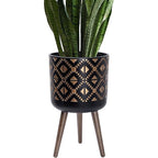 D'vine Dev 12 Inch Planter Pot with Stand, Mid-Century Tall Plant Pot with Legs for Indoor Plants, Bronze/Black, 88-G-C-6