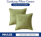 MIULEE Spring Decorative Throw Pillow Covers for Couch Bed Livingroom 16x16 Inch Set of 2 Green Boho Accent Throw Pllows Broadside Striped Patchwork Soft Corduroy Summer Pillowcases