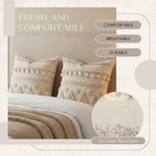 Tegeme 2 Pack Boho Throw Pillow Covers 18 x 18 Inch Tufted Textured Woven Farmhouse Decorative Pillowcases with Tassels Modern Neutral Cream Couch Pillows with Zipper for Sofa Bed Living Room