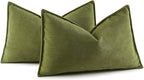 MIULEE Pack of 2 Moss Green Decorative Lumbar Pillow Covers 12x20 Inch Soft Chenille Luxurious Couch Throw Pillows Farmhouse Cushion Covers with Elegant Design for Sofa Bed Living Room Spring Decor