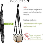 Macrame Plant Hanger - Fits 4 to 13 inches Pots for Indoor Outdoor, 35 Inch, Set of 2, Black (POTS NOT Included)