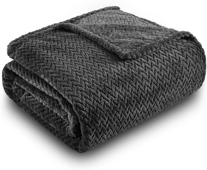 NEWCOSPLAY Super Soft Throw Blanket Dark Grey Premium Silky Flannel Fleece Leaves Pattern Lightweight Bed Blanket All Season Use (Dark Grey, Throw(50"x60"))