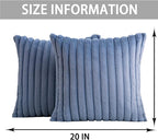 Pack of 2 Faux Fur Christmas Throw Pillow Covers 20x20 Inch, Soft Plush Striped Neutral Couch Pillow Cover, with Velvet Back Modern Home Decor for Sofa Living Room Couch Bed Blue