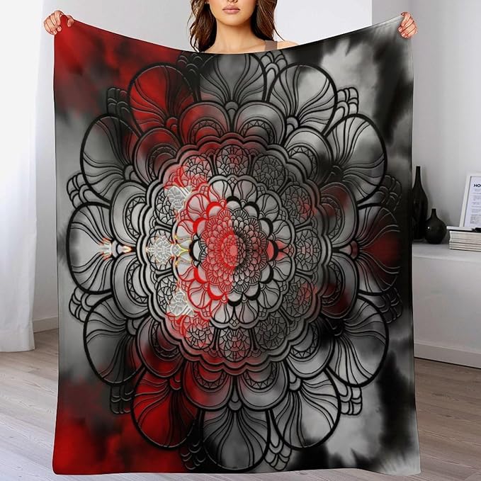 Black Red Mandala Throw Blanket Abstract Yellow Red Black Boho Floral Modern Blanket for Sofa Bed Couch Chair Or Dorm 30"x40"