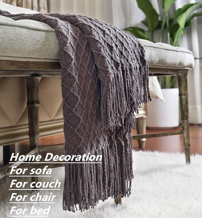 CREVENT Knitted Decorative Throw Blanket for Couch Sofa Chair Bed, Soft Breathable Lightweight for Spring Summer (50''X60'' Dark Grey/Black)